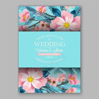 水彩植物花朵婚礼请贴图片