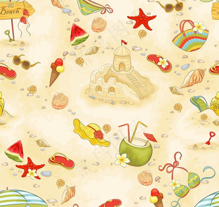 夏日海滩主题矢量素材图片