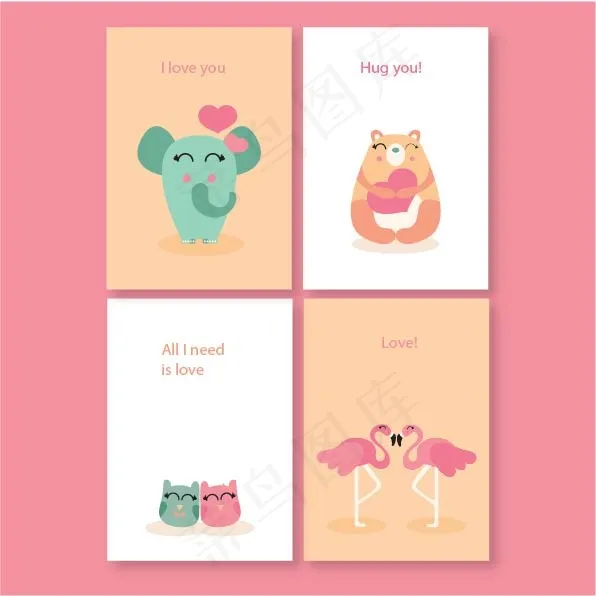 可爱卡通动物卡片矢量素材eps,ai矢量模版下载