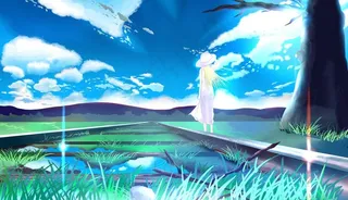 蓝天白云绿地风景图图片