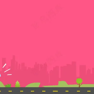 卡通扁平城市剪影公路背景