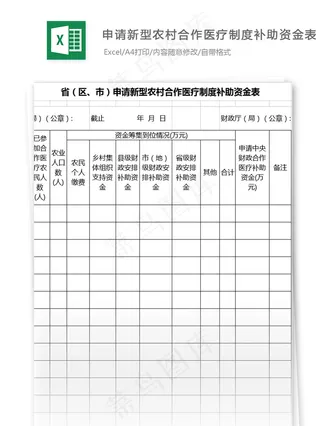 申请新型农村合作医疗制度补助资金表...