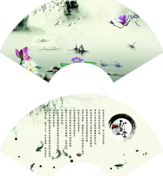 水墨鱼扇形图图片