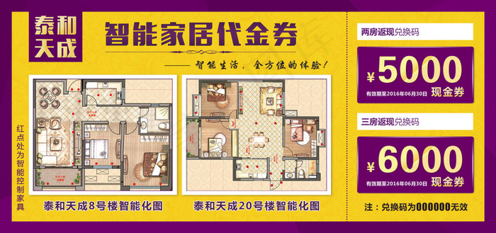 泰和天成智能家居抵用券正psd模版下载