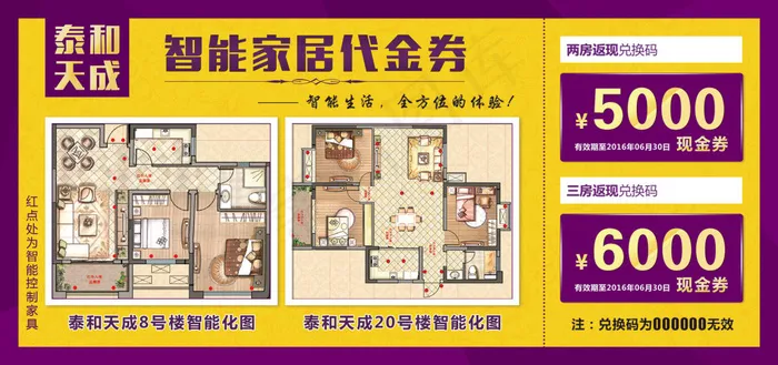 泰和天成智能家居抵用券正psd模版下载