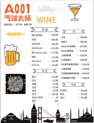 简约风格大气气球大师酒吧菜单