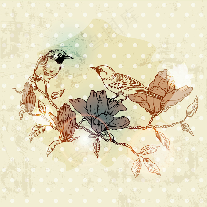 欧式复古的花鸟画eps,ai矢量模版下载