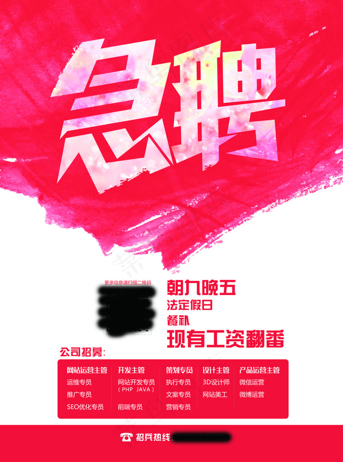 红色简洁招聘海报