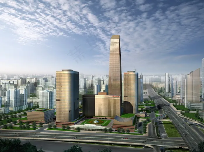 城市*商务区效果图PSD分(3300X2475(DPI:72))psd模版下载