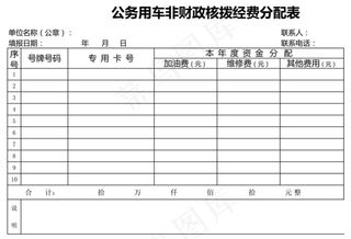 公务用车非财政核拨经费分配表