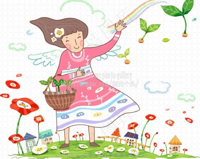 春天 小女孩 卡通儿童图片eps,ai矢量模版下载