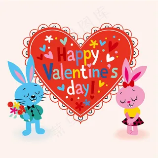 情侣兔子插画矢量素材