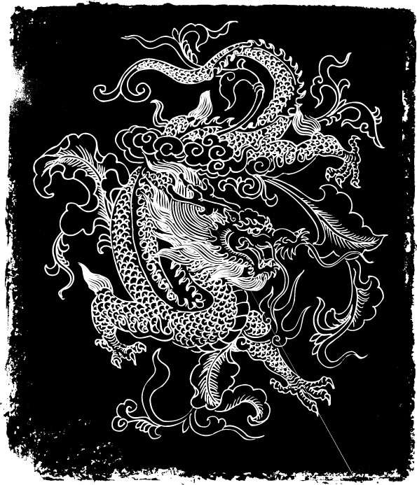 白描中国龙矢量素材eps,ai矢量模版下载