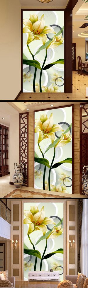 梦幻百合花3D立体圆圈时尚玄关过道...