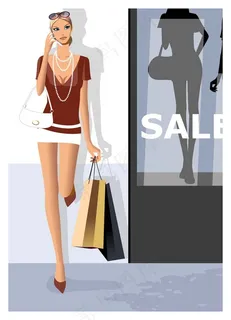 时尚美女购物矢量素材