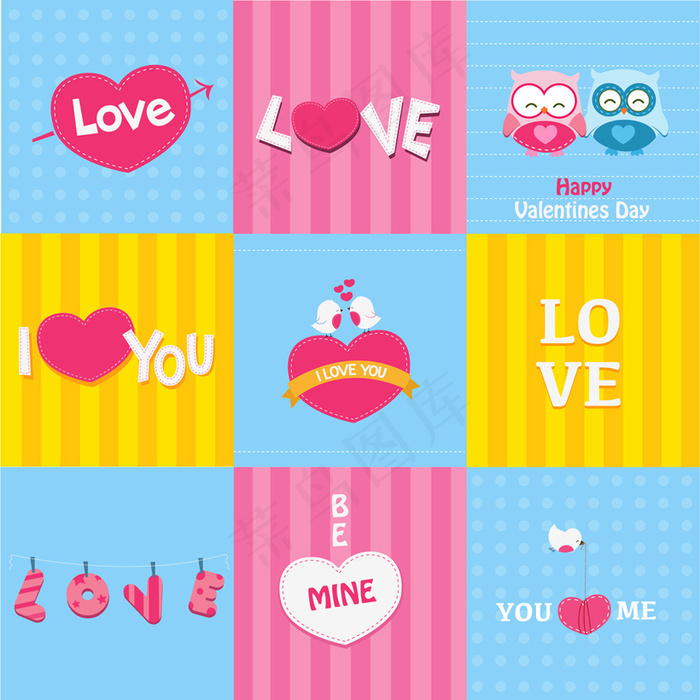 情人节手绘爱情鸟贺卡素材