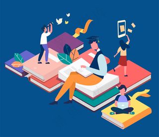 扁平化矢量人物书本插画