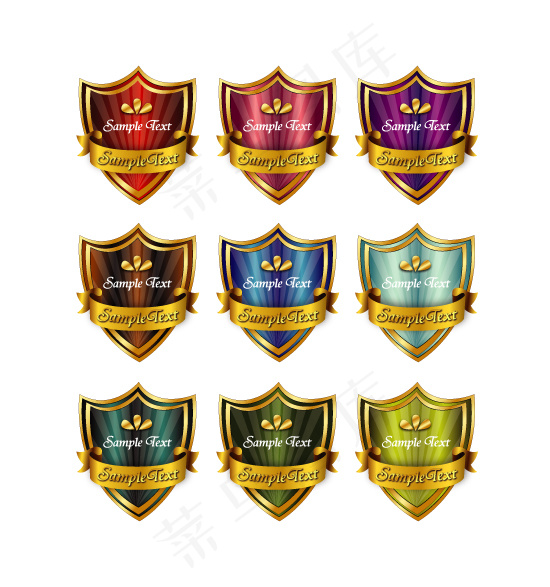 精美欧式盾形标贴矢量图 AI