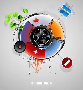 墨迹轮胎指示牌背景图片