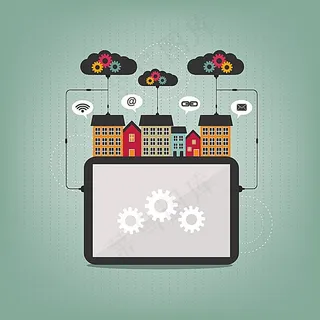 卡通房子与平板电脑