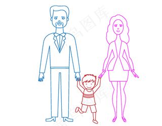 矢量手绘简约一家人牵手元素