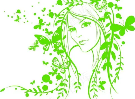 手绘蝴蝶花纹美女图片