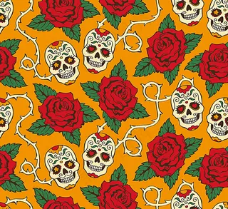 矢量玫瑰花与骷髅背景