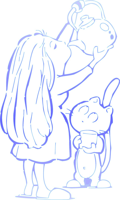 喝水的小女孩和小猫