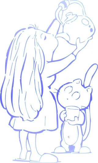 喝水的小女孩和小猫