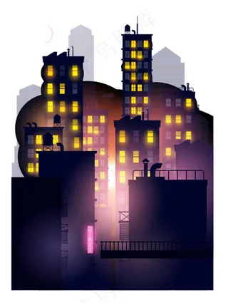 城市扁平楼房夜景