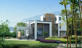 独栋别墅景观效果图PSD设计