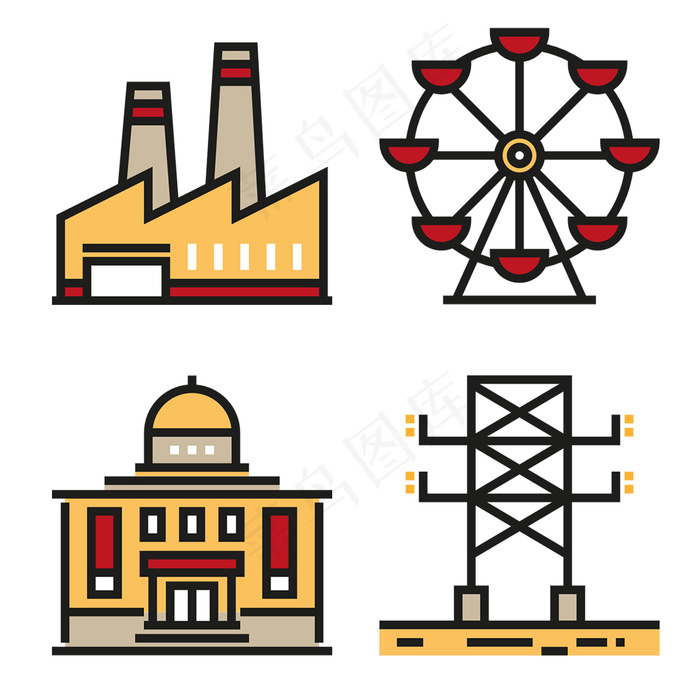 手绘可爱建筑icon图标