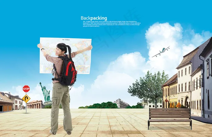 地图背包游自驾游旅游系列海报psd...(5200X3380(DPI:300))psd模版下载