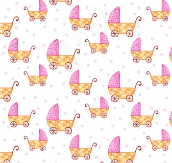 卡通婴儿车无缝背景矢量图