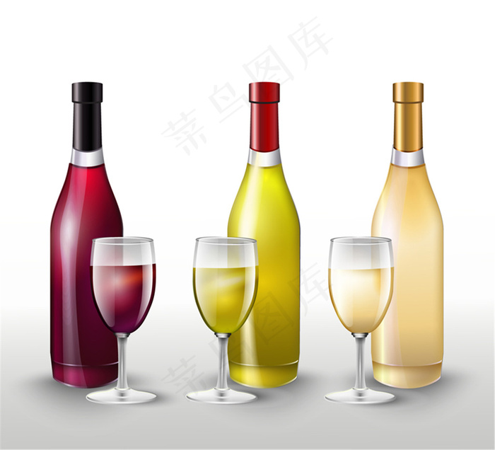 3组精美葡萄酒和酒杯矢量图
