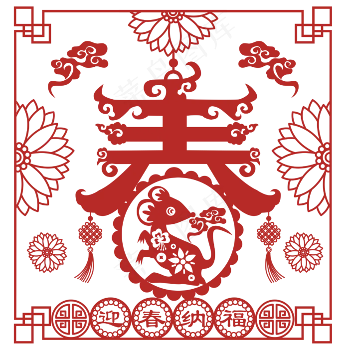 中国结迎春纳福矢量图,免抠元素(3000*3000px 300 dpi )ai矢量模版下载