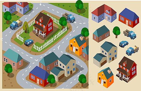 矢量小镇和建筑