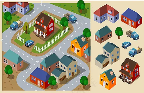 矢量小镇和建筑