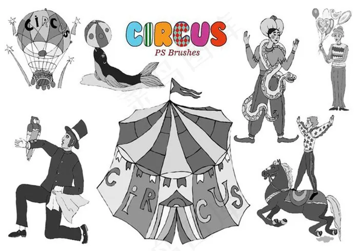 20种马戏团元素图形Photosh...psd模版下载