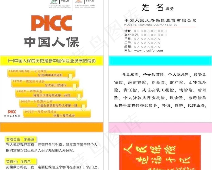 中国人保三联名片图片cdr矢量模版下载