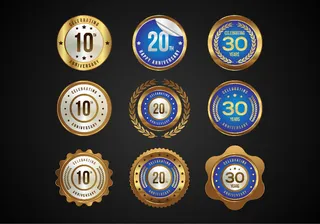 9款金属质感周年纪念矢量图标