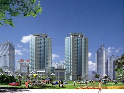 高层建筑 花园景观 高层建筑 花园景观