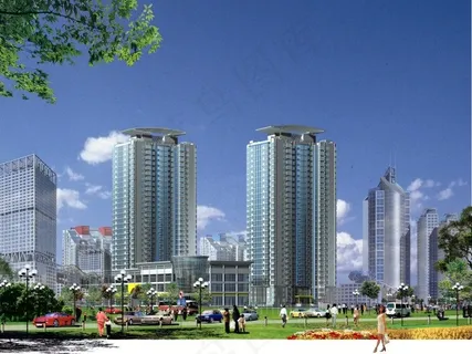 高层建筑 花园景观 高层建筑 花园景观