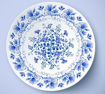 青花瓷盘矢量素材