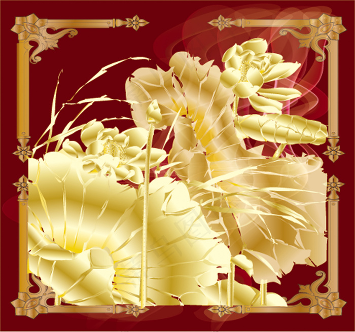 金色工笔荷花