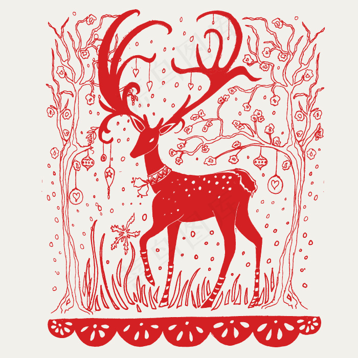 印花矢量图 卡通 动物 鹿 植物 免费素材