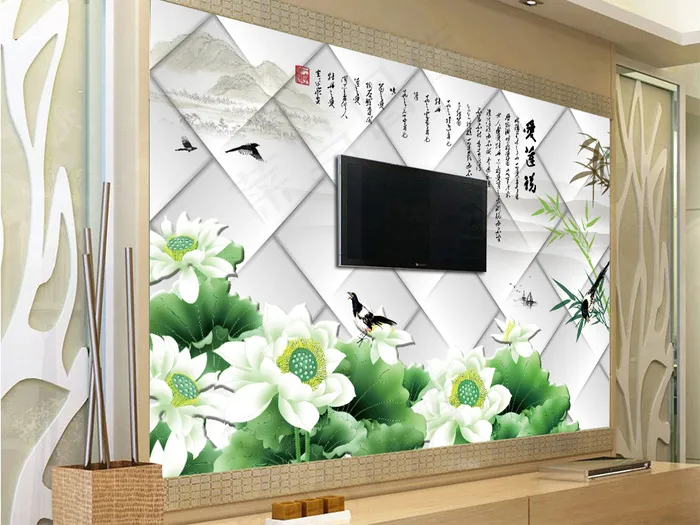 山水情立体背景墙壁画psd模版下载