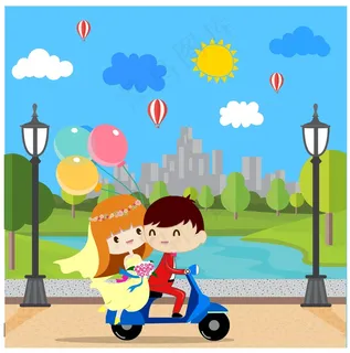 婚礼的背景与新郎和新娘骑摩托车免费矢量