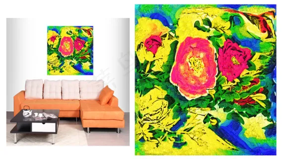 抽象花卉无框画装饰设计