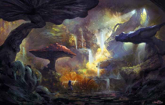 彩绘唯美山洞素材